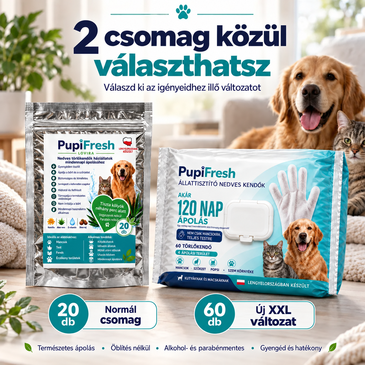 PupiFresh nedves tisztítókesztyű kutyáknak és macskáknak