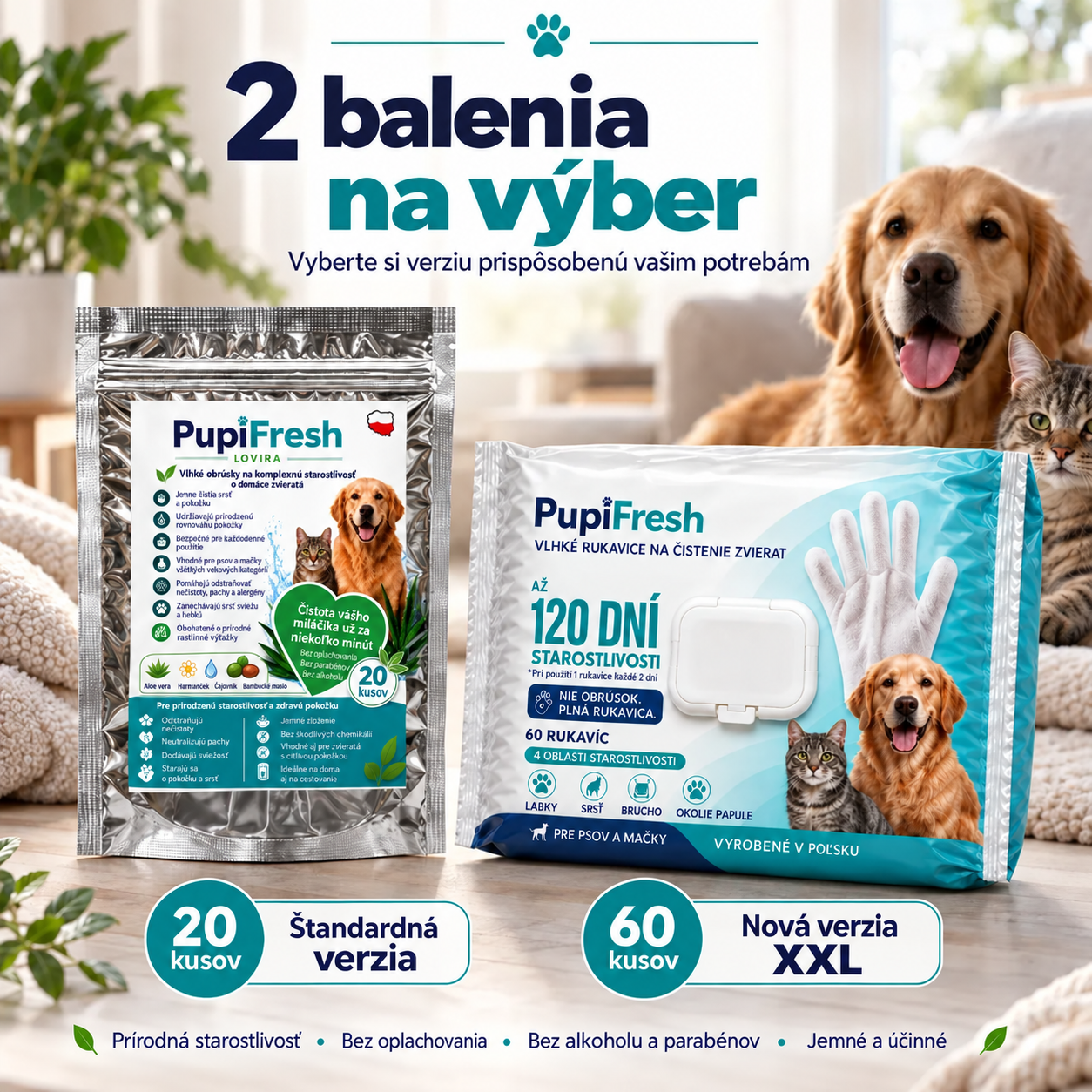 Vlhké čistiace rukavice PupiFresh pre psy a mačky