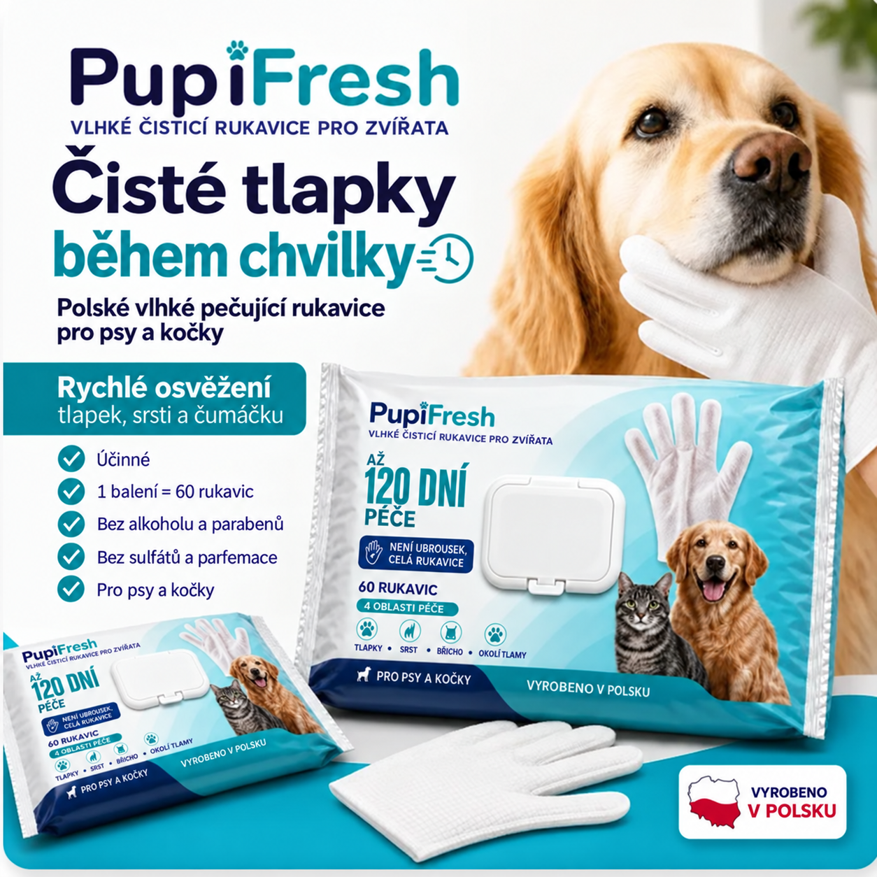 Vlhké čisticí rukavice PupiFresh pro psy a kočky