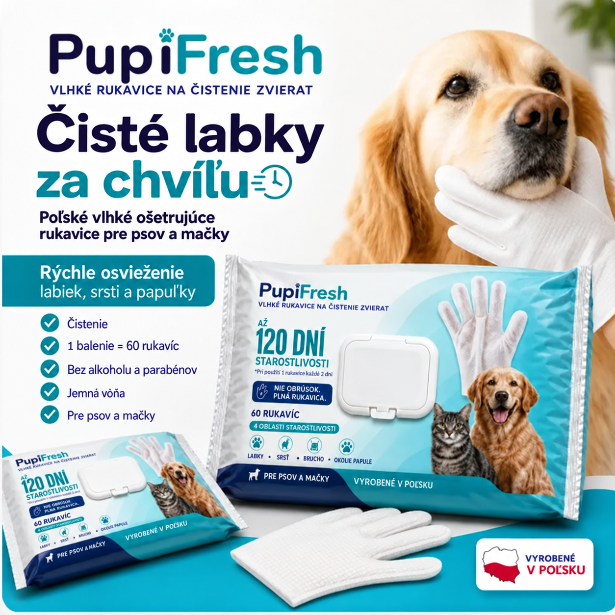 Vlhké čistiace rukavice PupiFresh pre psy a mačky