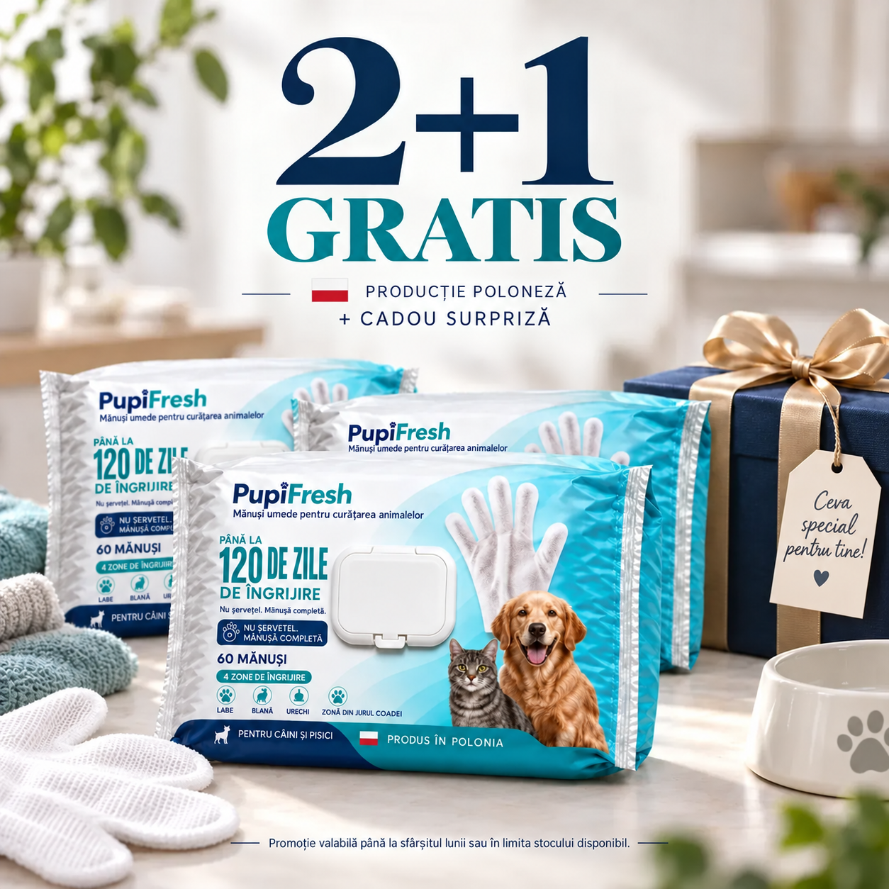 Mănuși umede de curățare PupiFresh pentru câini și pisici