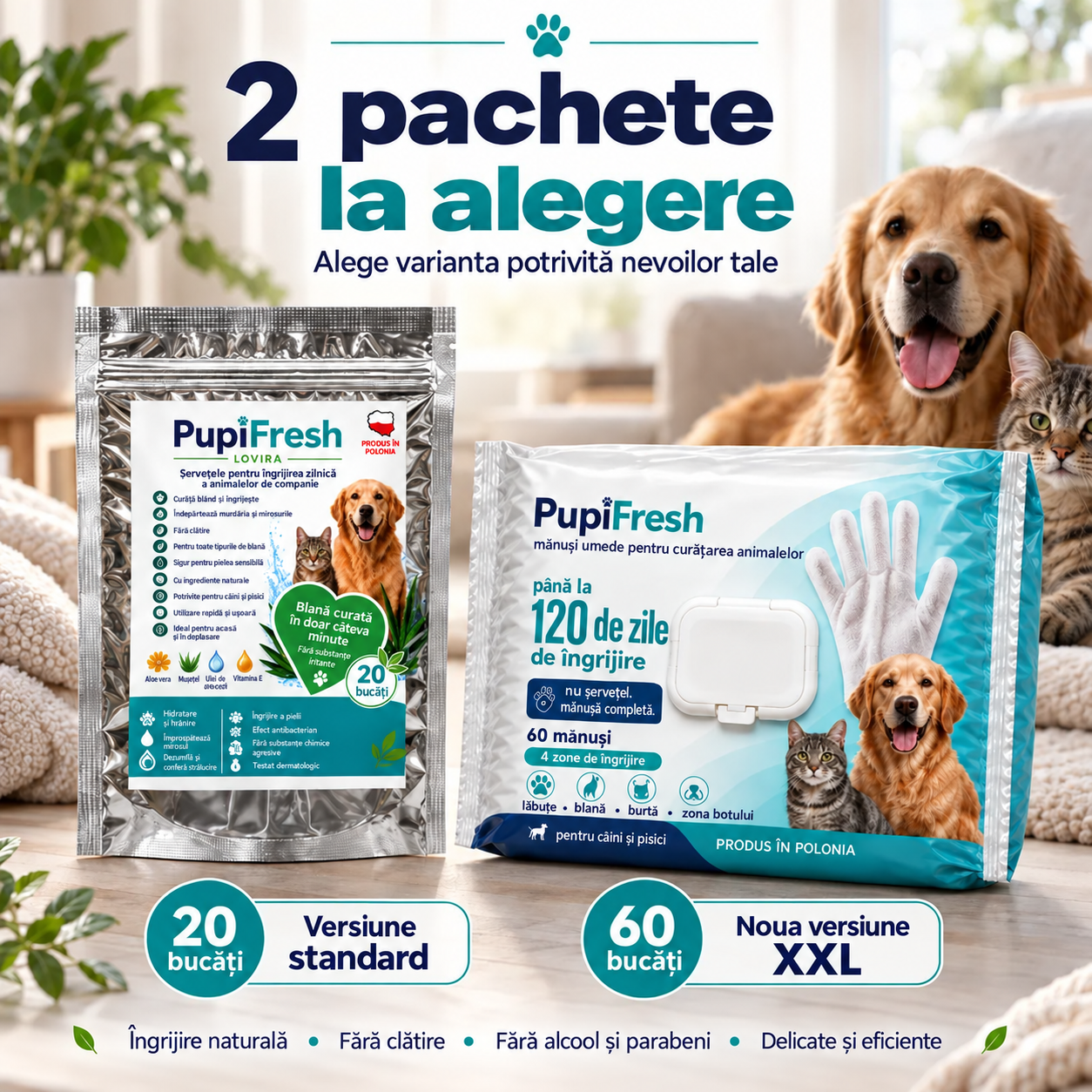 Mănuși umede de curățare PupiFresh pentru câini și pisici