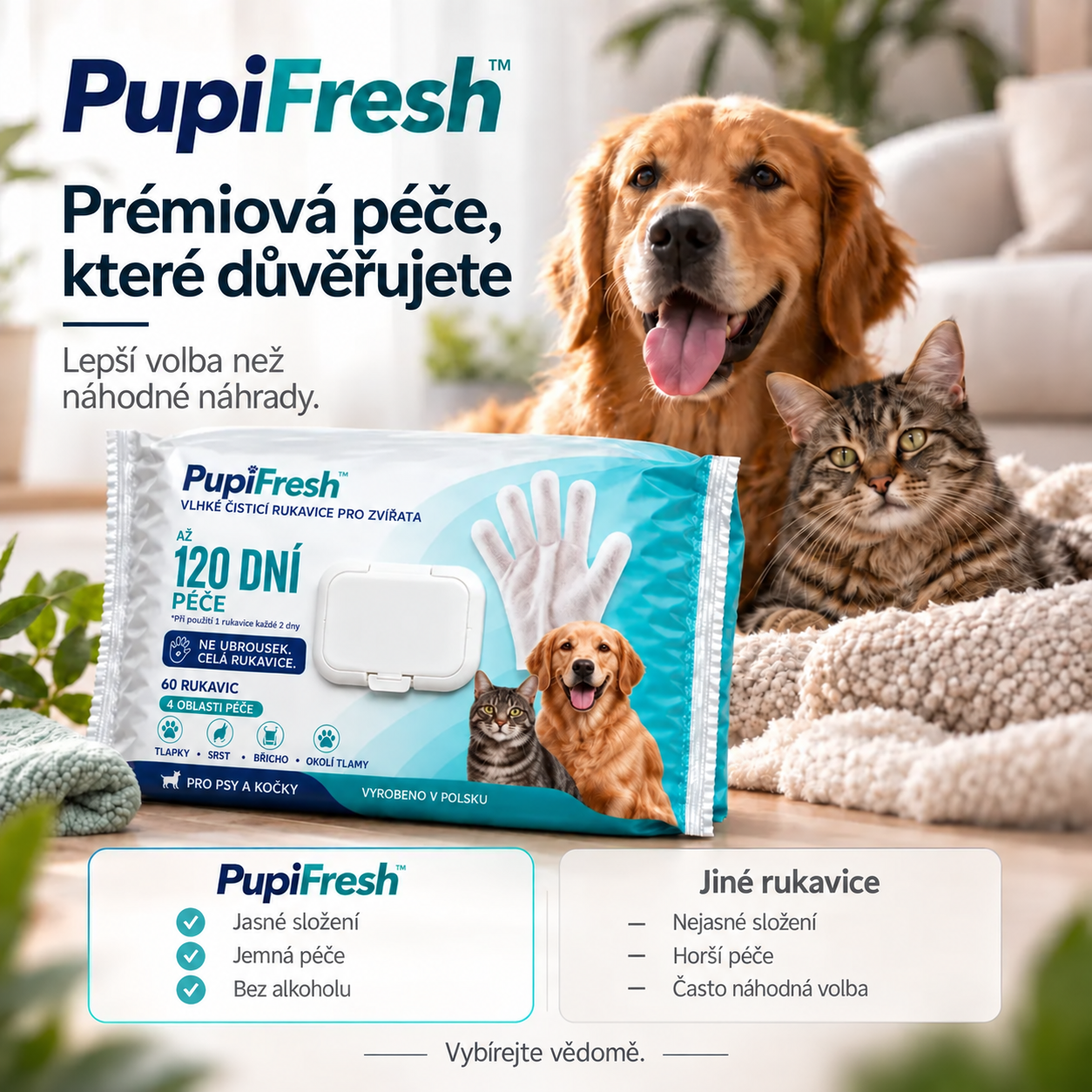 Vlhké čisticí rukavice PupiFresh pro psy a kočky