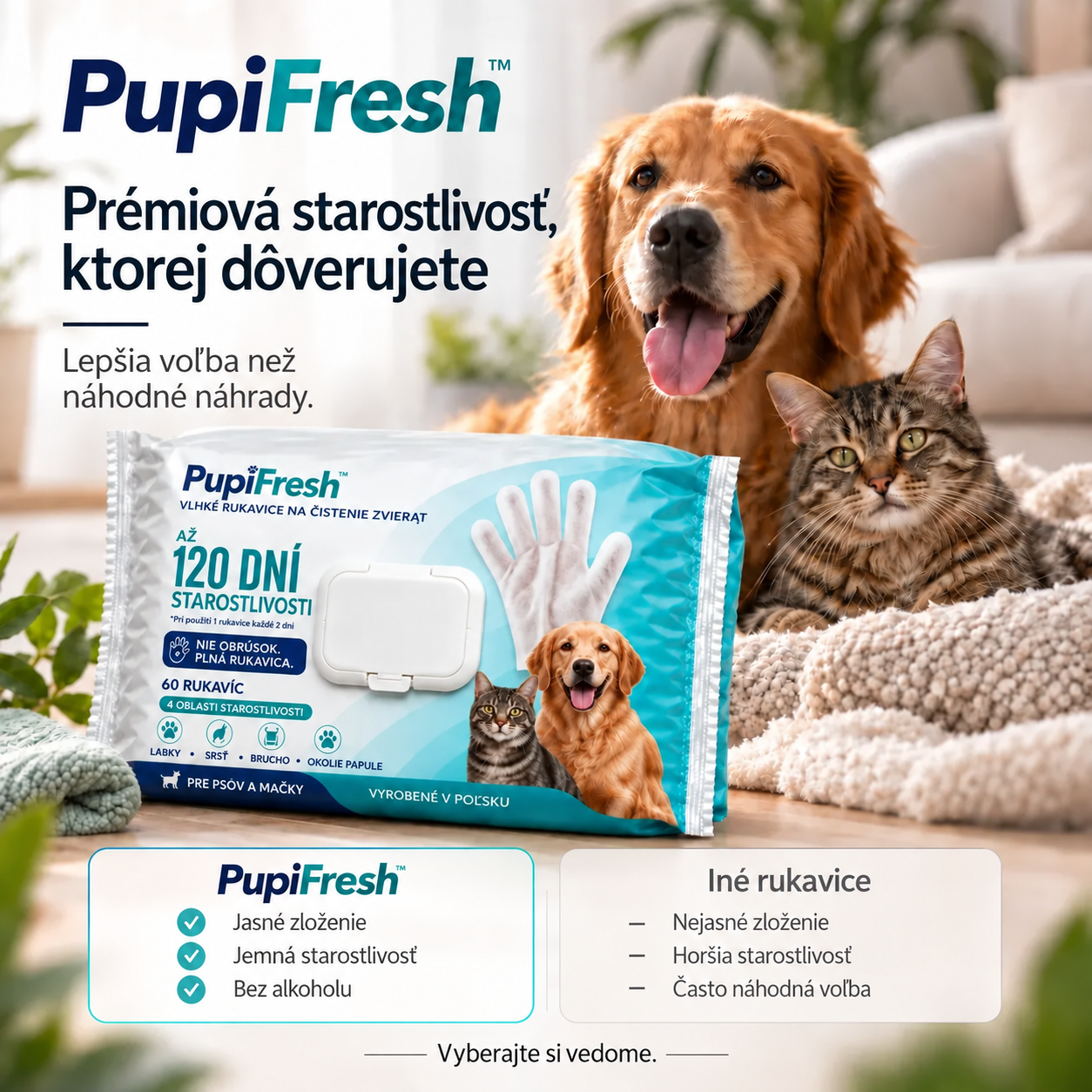 Vlhké čistiace rukavice PupiFresh pre psy a mačky